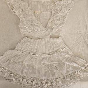 LoveShackFancy White Cut Midriff With Lace Dress
